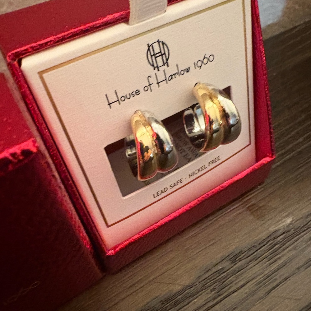 NEW House of Harlow 1960 Two Tone Hoop Earrings - Picture 4 of 4